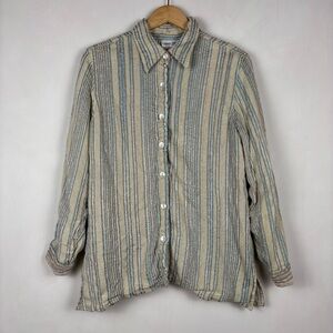 Coldwater Creek Silk Blend Striped Button Down Shirt 1X Modest Mature